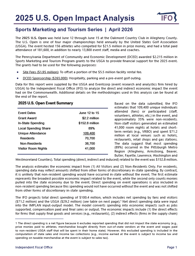 Release thumbnail - Sports, Marketing, & Tourism Series: 2025 U.S. Open Impact Analysis - 2026-04-23