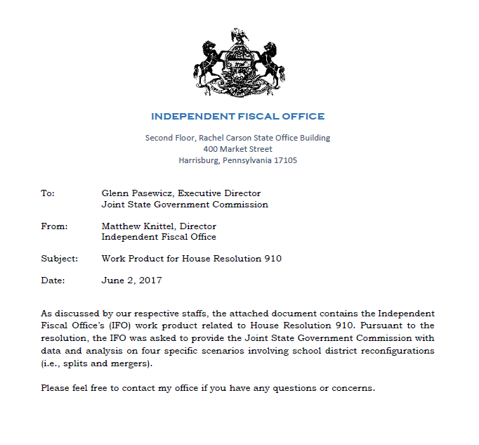 Release thumbnail - Memo to Joint State Government Commission (HR 910 of 2016) - 2017-08-01