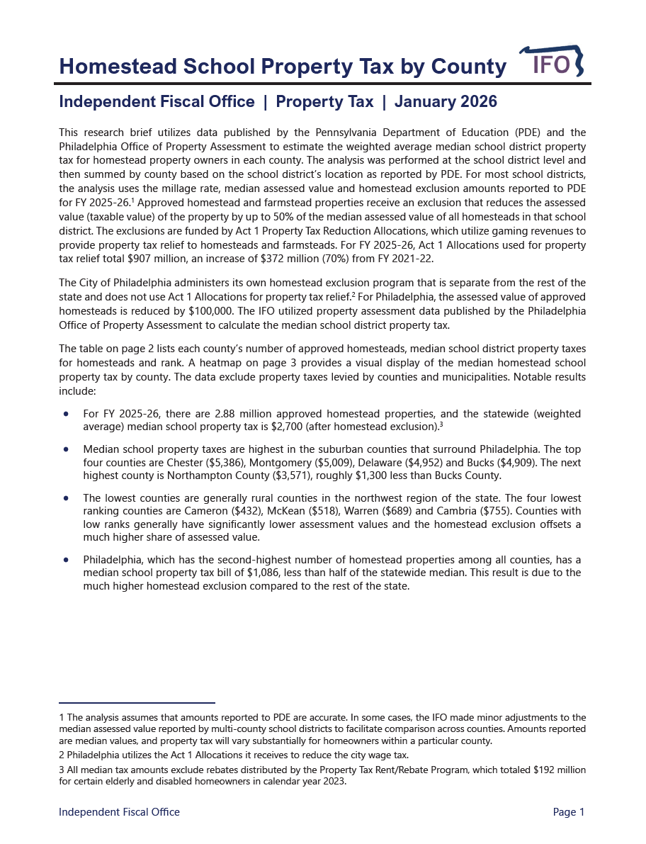 Release thumbnail - Homestead School Property Tax by County - 2026-01-05